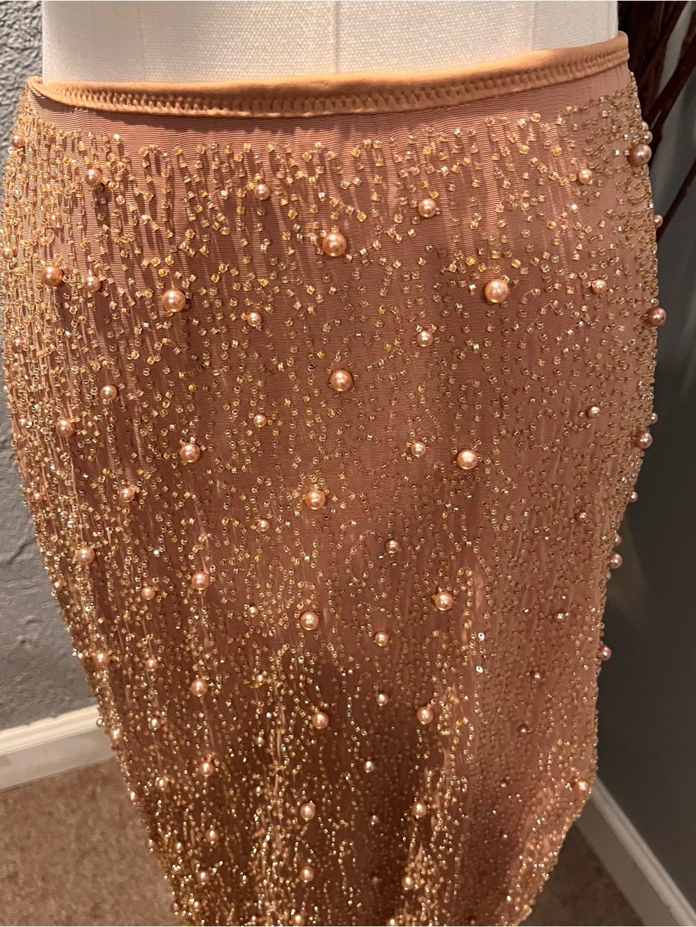 🌸NWT OH POLLY BORDEAUX BEIGE BEADED MAXI SKIRT SIZE 6🌸 - Picture 3 of 7